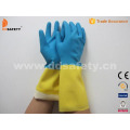 Bicolor Latex Neoprene Flock Liner Diamond Grip Straight Cuff Household Working Gloves (DHL214)